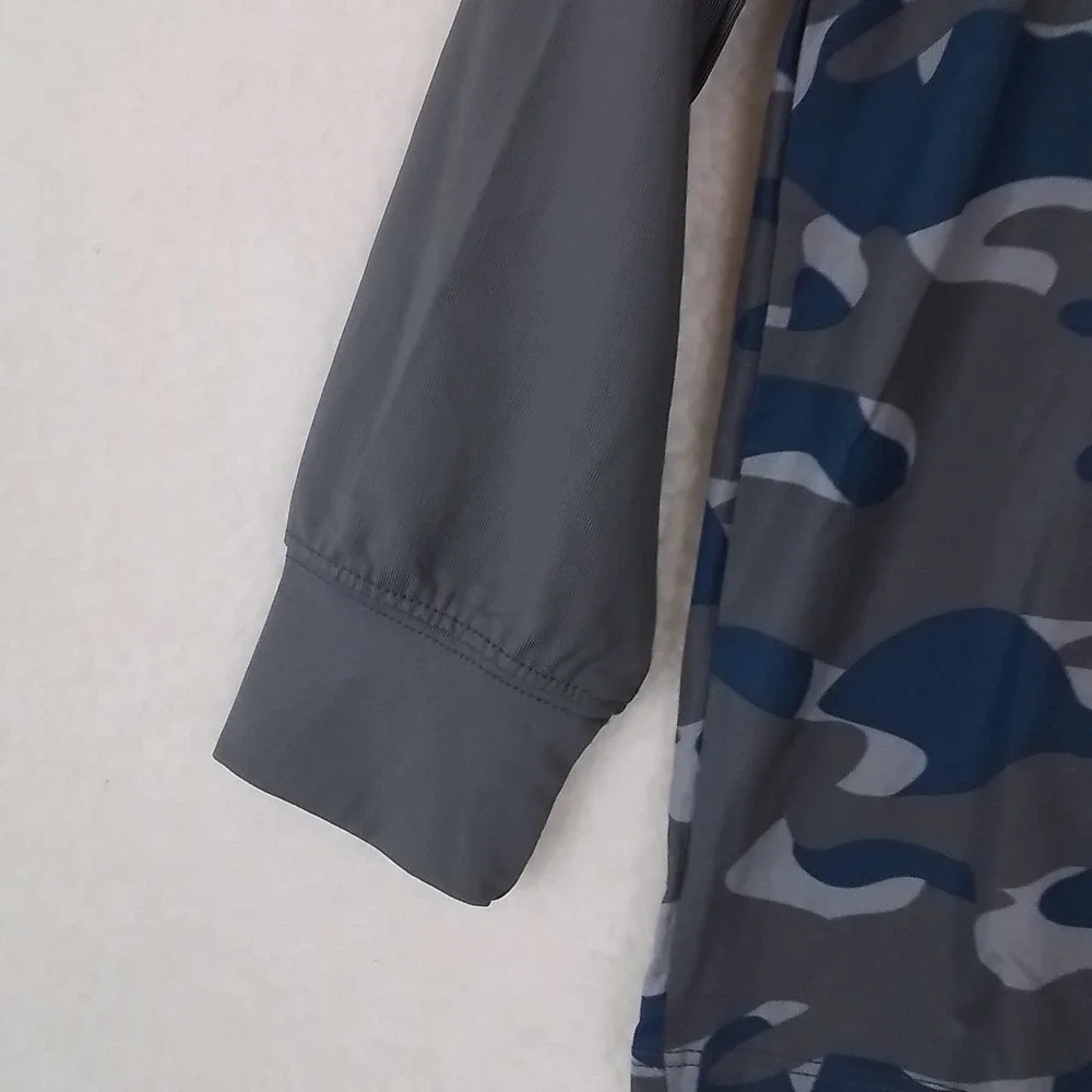 Oshkosh Boys Rash Guard Tee 5 Gray Blue‎ Camo Active Wear Long Sleeve Outdoor
